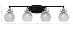 Easton Four Light Bath Bar in Matte Black & Brushed Nickel with 6" Clear Ribbed Shade