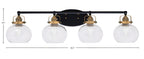 Easton Four Light Bath Bar in Matte Black & Brass with 7" Clear Bubble Shade