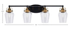Easton Four Light Bath Bar in Matte Black & Brass with 5" Clear Bubble Shade