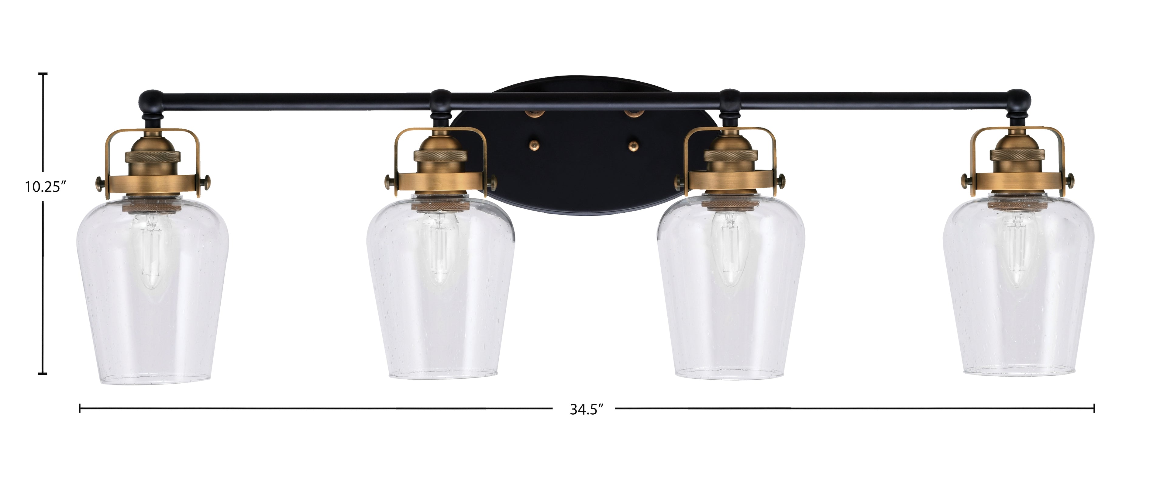 Easton Four Light Bath Bar in Matte Black & Brass with 5" Clear Bubble Shade