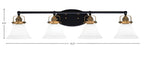 Easton Four Light Bath Bar in Matte Black & Brass with 7" White Muslin Shade