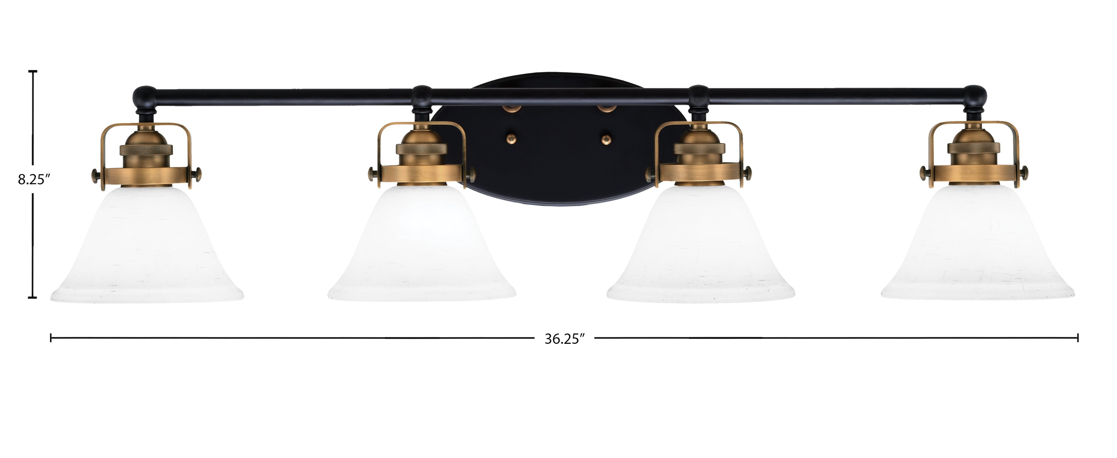 Easton Four Light Bath Bar in Matte Black & Brass with 7" White Muslin Shade