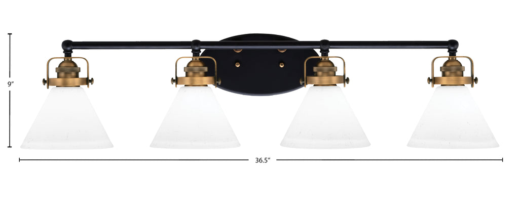 Easton Four Light Bath Bar in Matte Black & Brass with 7" White Muslin Shade
