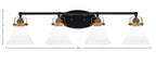 Easton Four Light Bath Bar in Matte Black & Brass with 7" White Muslin Shade