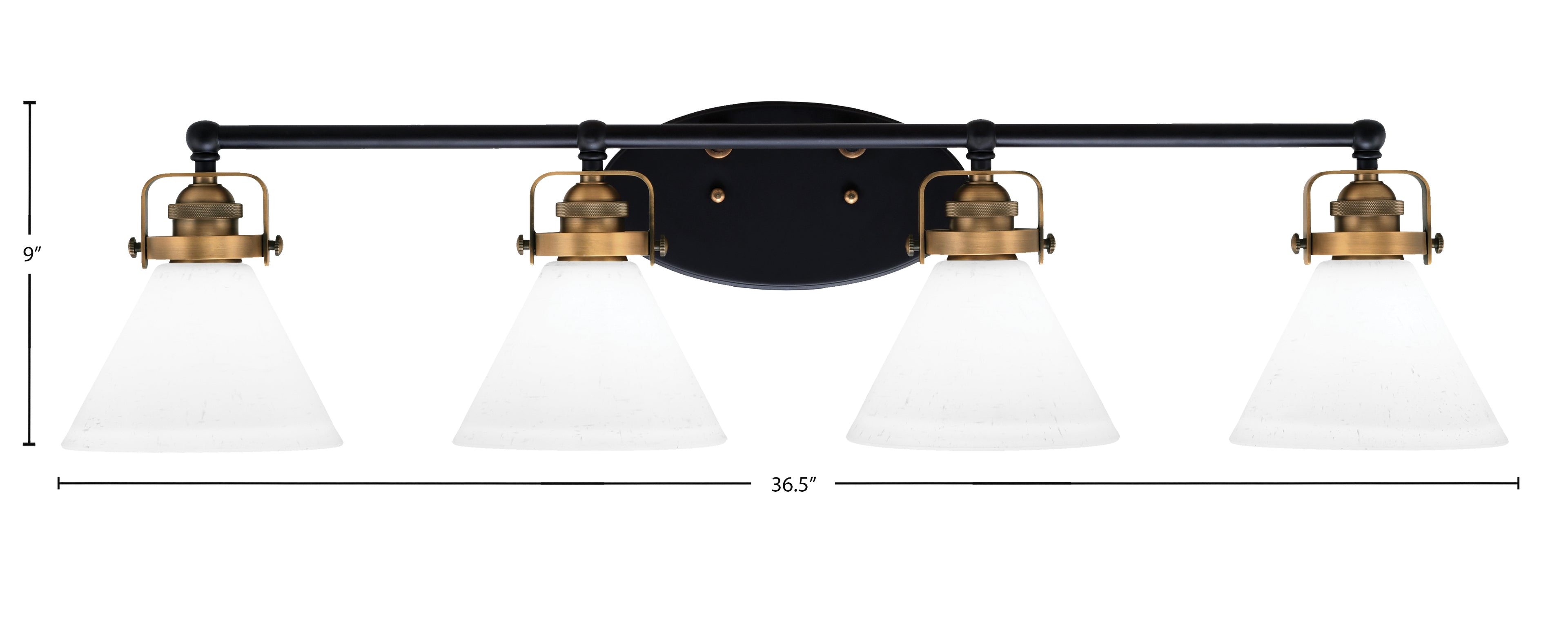 Easton Four Light Bath Bar in Matte Black & Brass with 7" White Muslin Shade