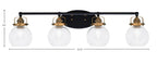 Easton Four Light Bath Bar in Matte Black & Brass with 5.75" Clear Bubble Shade
