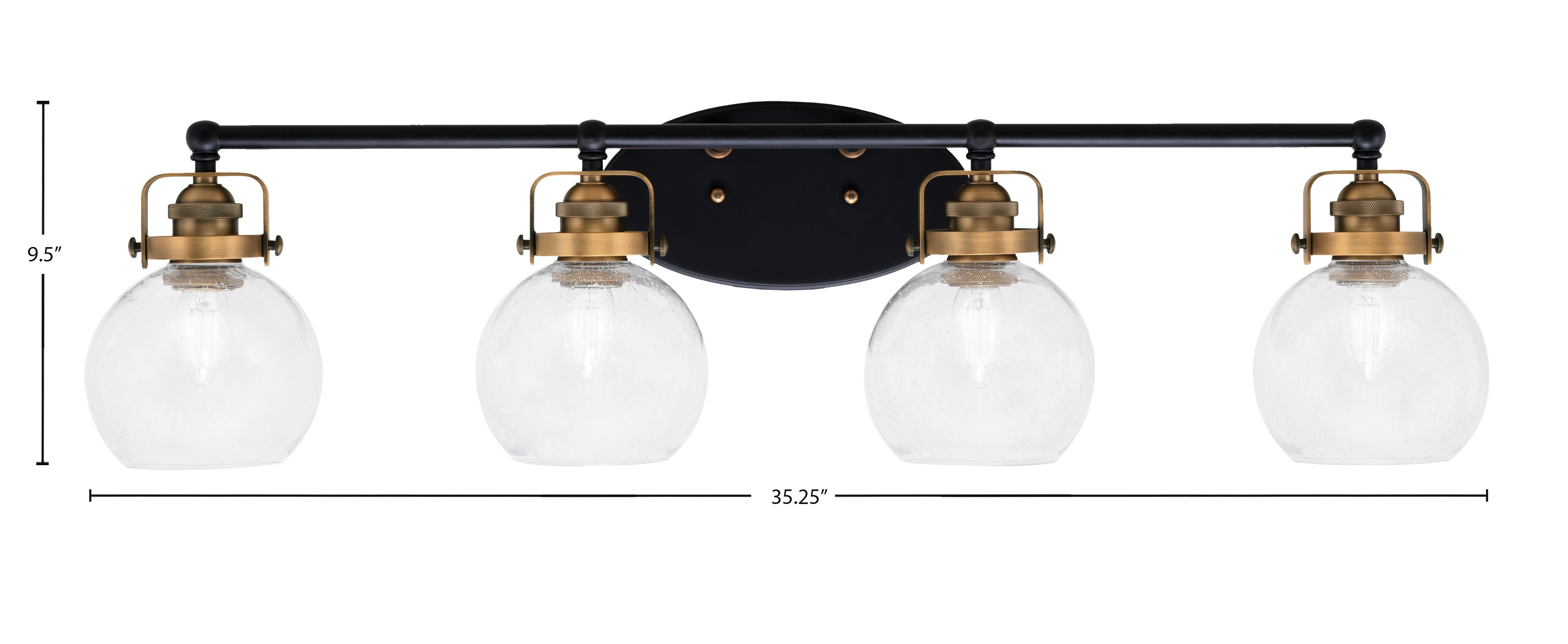 Easton Four Light Bath Bar in Matte Black & Brass with 5.75" Clear Bubble Shade