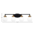 Easton Four Light Bath Bar in Matte Black & Brass with 5.75" White Marble Shade