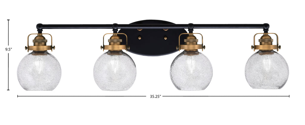 Easton Four Light Bath Bar in Matte Black & Brass with 5.75" Smoke Bubble Shade