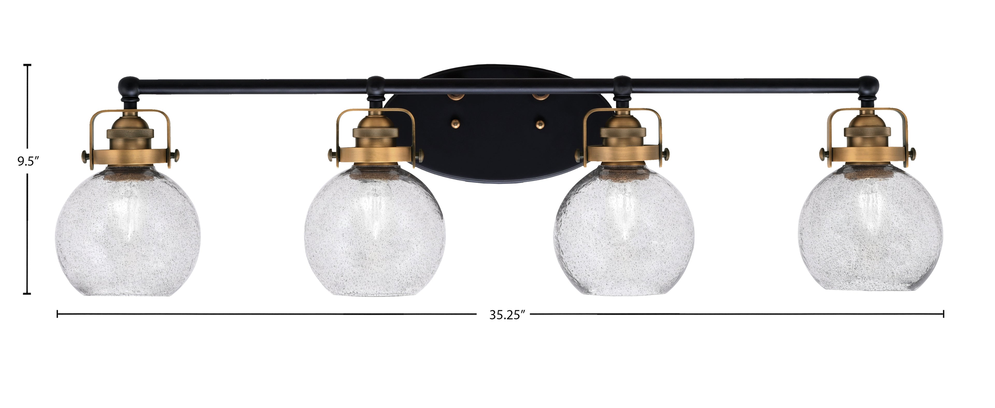 Easton Four Light Bath Bar in Matte Black & Brass with 5.75" Smoke Bubble Shade
