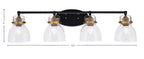 Easton Four Light Bath Bar in Matte Black & Brass with 6" Clear Bubble Shade