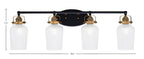 Easton Four Light Bath Bar in Matte Black & Brass with 5" Clear Textured Shade
