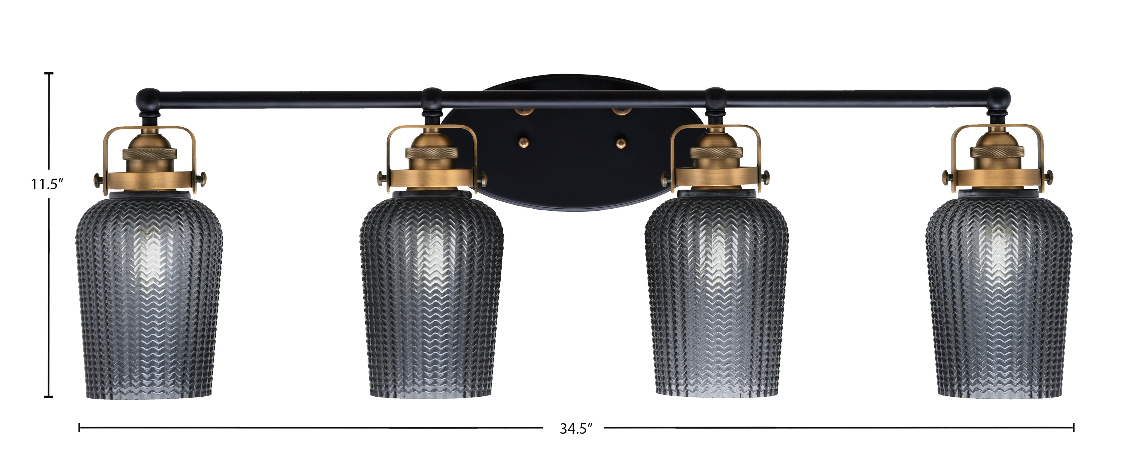 Easton Four Light Bath Bar in Matte Black & Brass with 5" Smoke Textured Shade