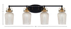 Easton Four Light Bath Bar in Matte Black & Brass with 5" Silver Textured Shade
