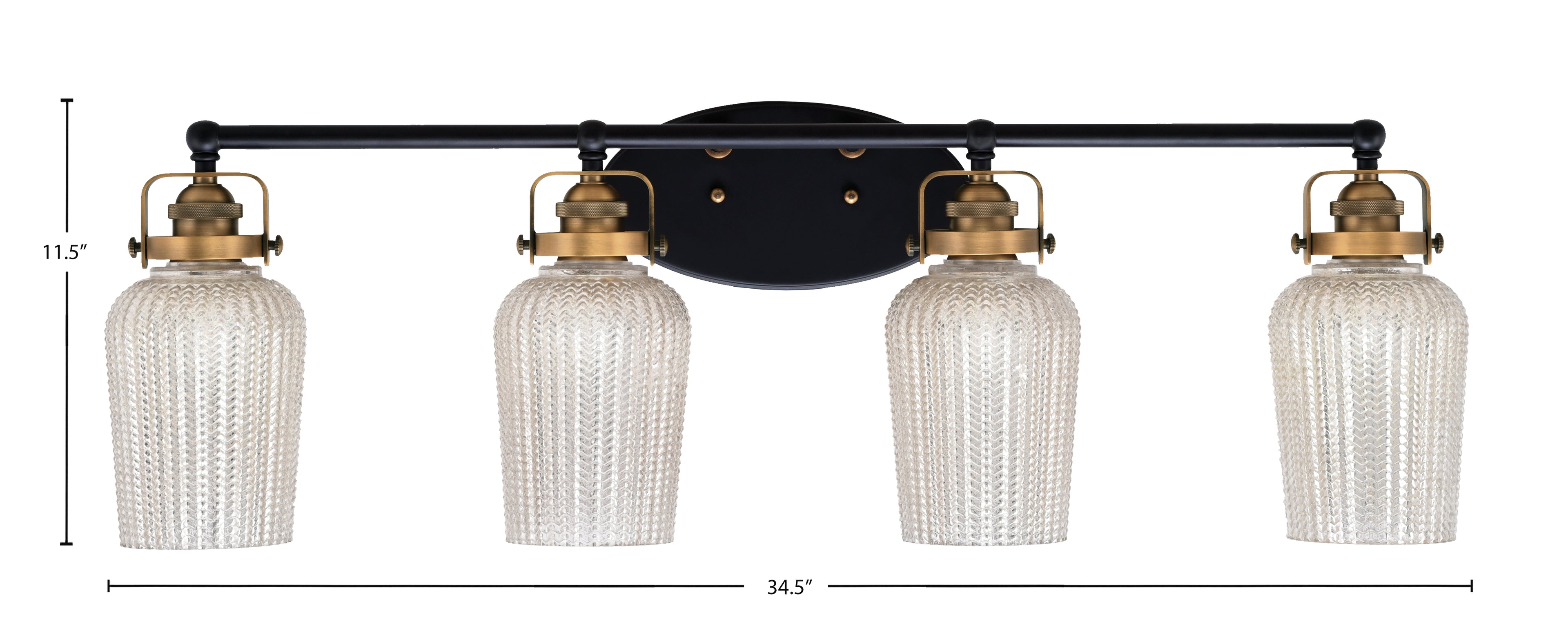 Easton Four Light Bath Bar in Matte Black & Brass with 5" Silver Textured Shade