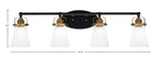 Easton Four Light Bath Bar in Matte Black & Brass with 4.5" Square White Muslin Shade