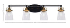 Easton Four Light Bath Bar in Matte Black & Brass with 4.5" Square Clear Bubble Shade