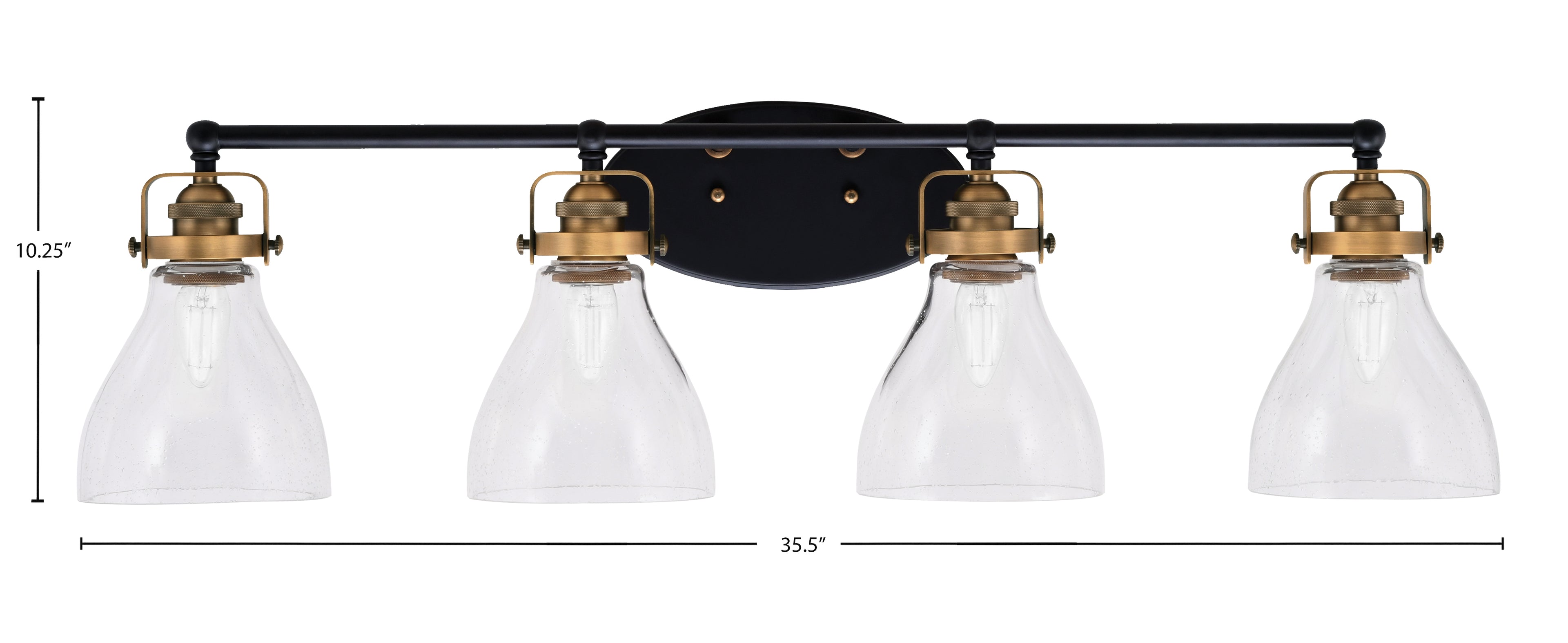 Easton Four Light Bath Bar in Matte Black & Brass with 6.25" Clear Bubble Shade