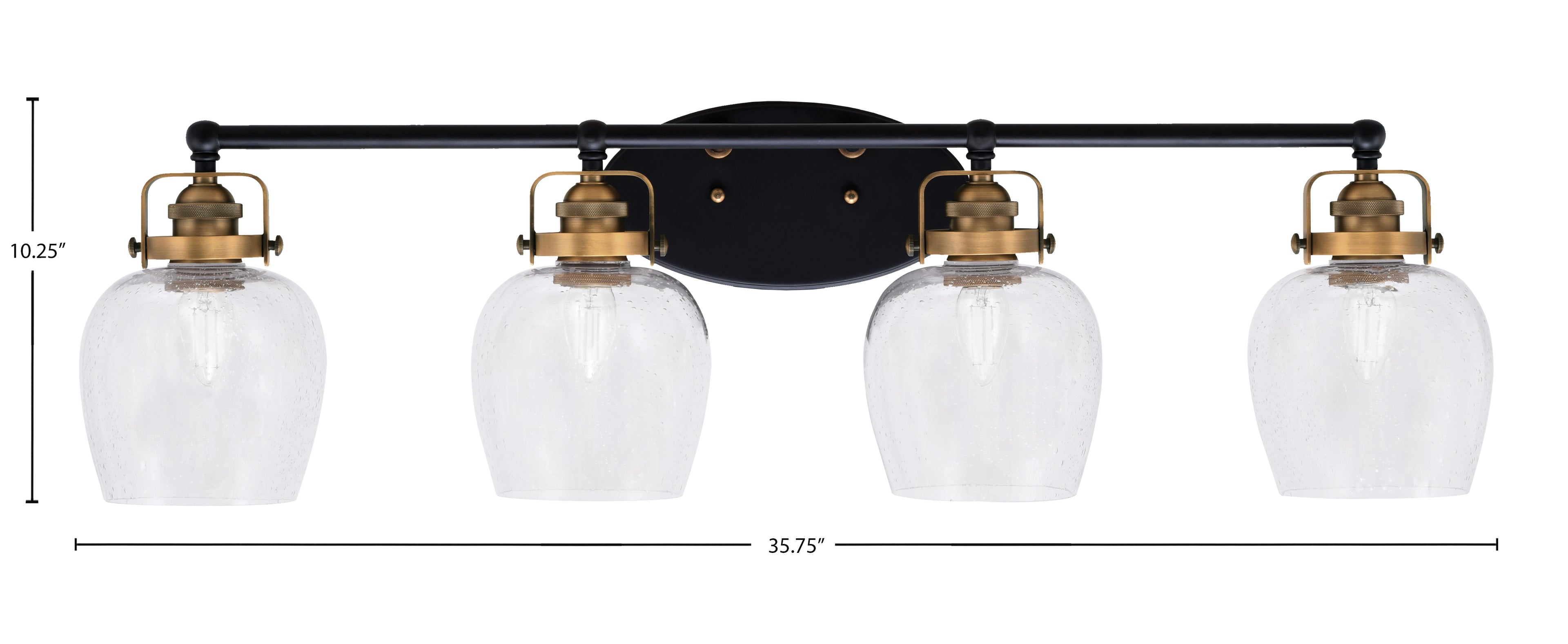 Easton Four Light Bath Bar in Matte Black & Brass with 6" Clear Bubble Shade