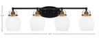 Easton Four Light Bath Bar in Matte Black & Brass with 6" White Marble Shade