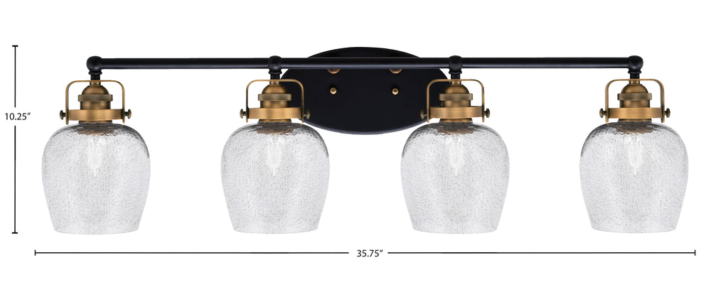 Easton Four Light Bath Bar in Matte Black & Brass with 6" Smoke Bubble Shade