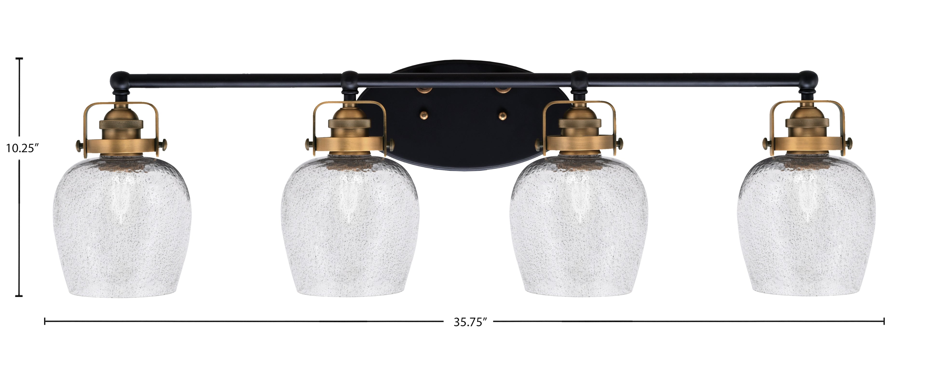 Easton Four Light Bath Bar in Matte Black & Brass with 6" Smoke Bubble Shade