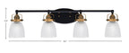 Easton Four Light Bath Bar in Matte Black & Brass with 5" Clear Ribbed Shade