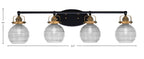 Easton Four Light Bath Bar in Matte Black & Brass with 6" Clear Ribbed Shade