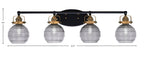 Easton Four Light Bath Bar in Matte Black & Brass with 6" Smoke Ribbed Shade
