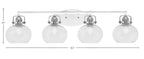 Easton Four Light Bath Bar in White & Brushed Nickel with 7" Clear Bubble Shade