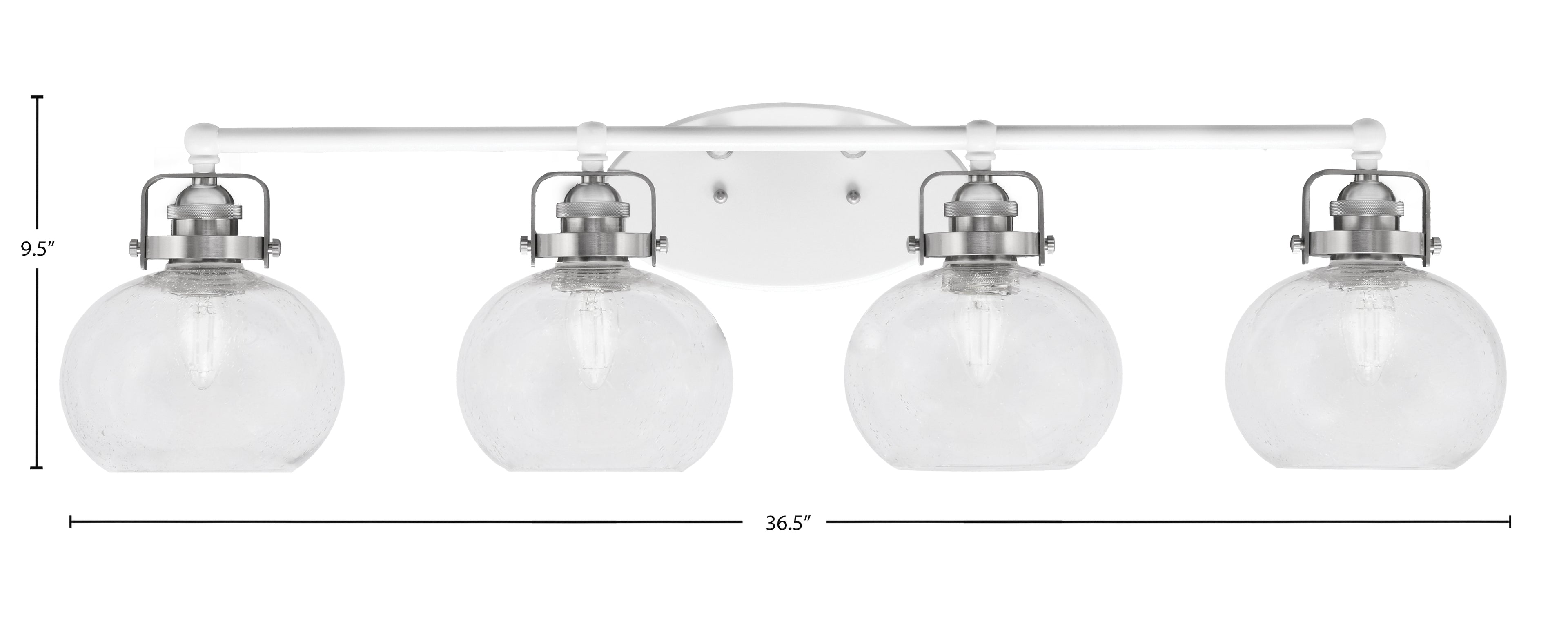 Easton Four Light Bath Bar in White & Brushed Nickel with 7" Clear Bubble Shade