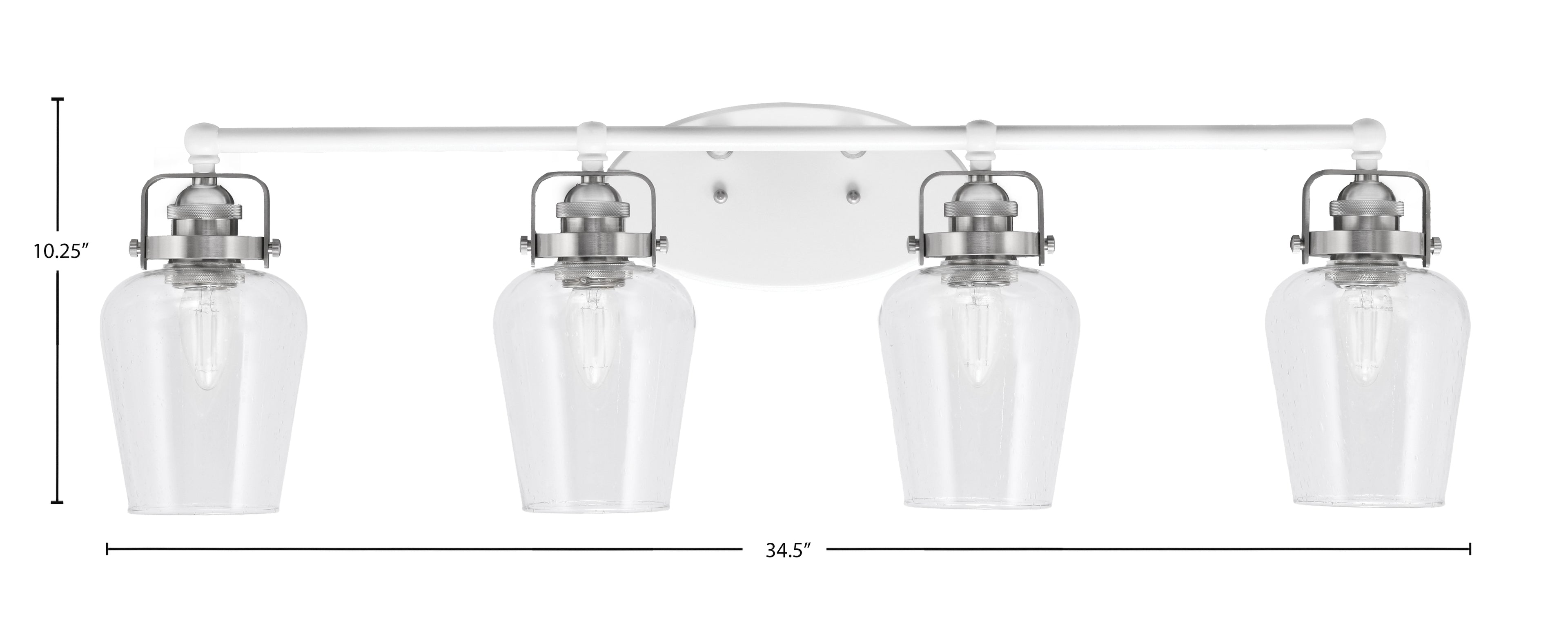 Easton Four Light Bath Bar in White & Brushed Nickel with 5" Clear Bubble Shade