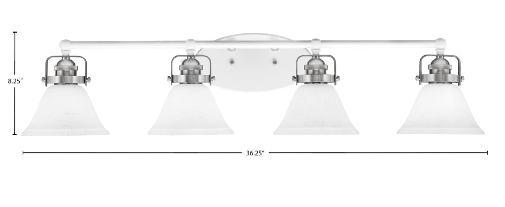 Easton Four Light Bath Bar in White & Brushed Nickel with 7" White Muslin Shade