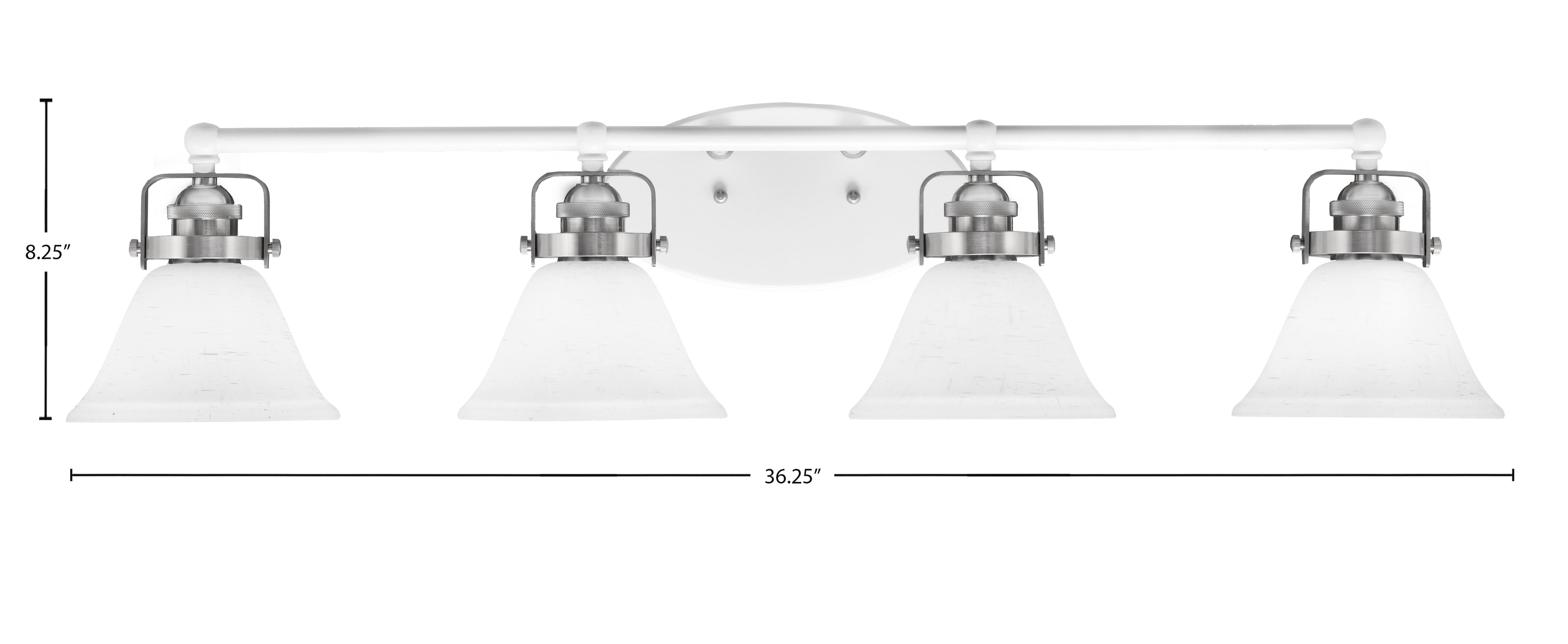 Easton Four Light Bath Bar in White & Brushed Nickel with 7" White Muslin Shade