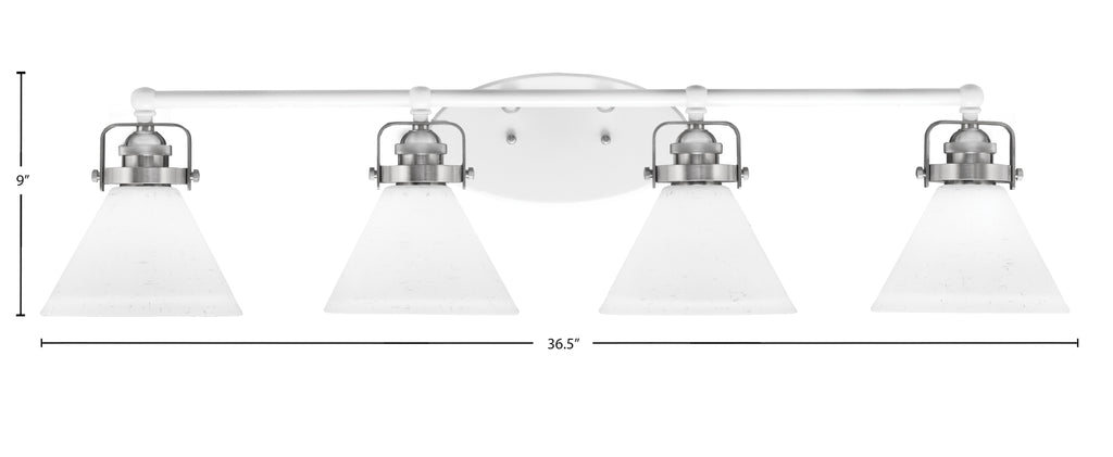 Easton Four Light Bath Bar in White & Brushed Nickel with 7" White Muslin Shade