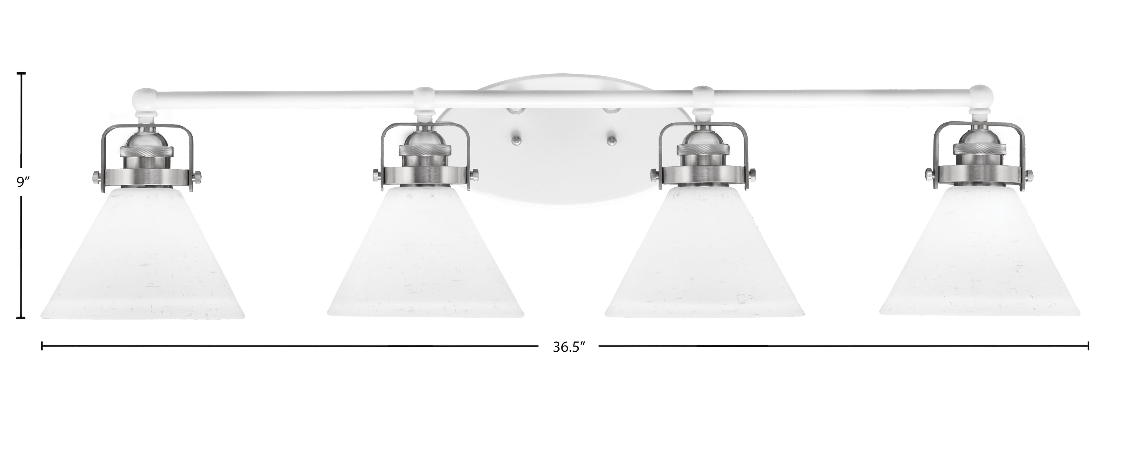 Easton Four Light Bath Bar in White & Brushed Nickel with 7" White Muslin Shade
