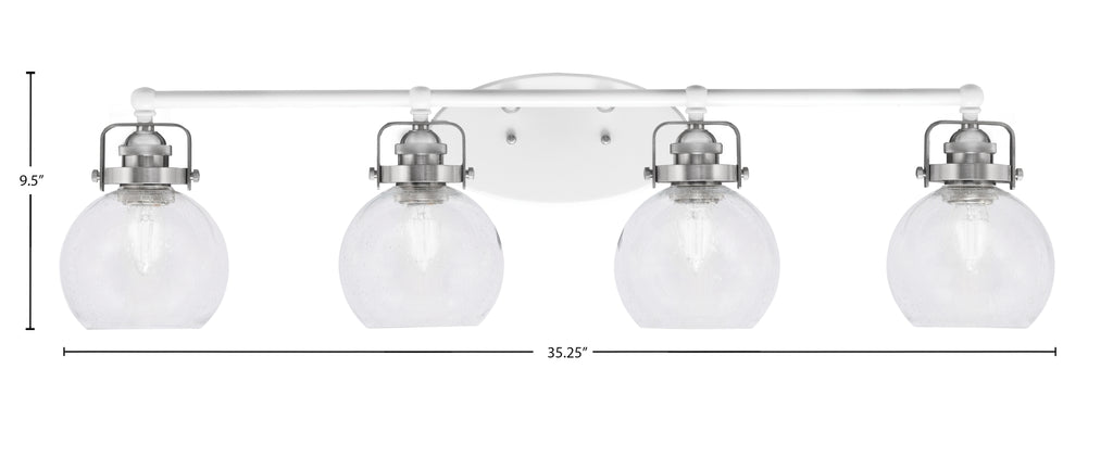 Easton Four Light Bath Bar in White & Brushed Nickel with 5.75" Clear Bubble Shade