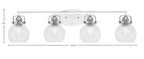Easton Four Light Bath Bar in White & Brushed Nickel with 5.75" Clear Bubble Shade