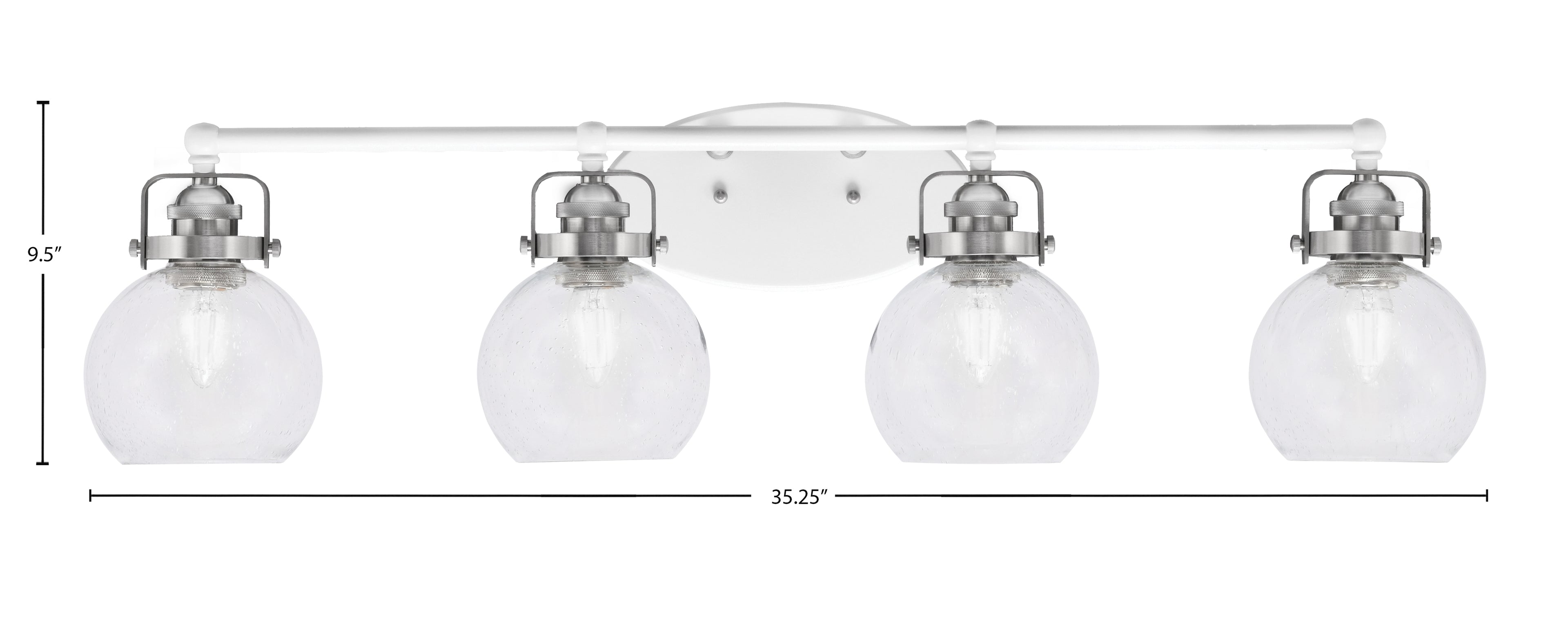 Easton Four Light Bath Bar in White & Brushed Nickel with 5.75" Clear Bubble Shade
