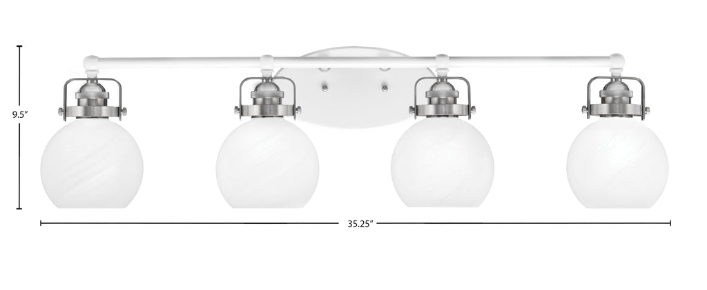 Easton Four Light Bath Bar in White & Brushed Nickel with 5.75" White Marble Shade