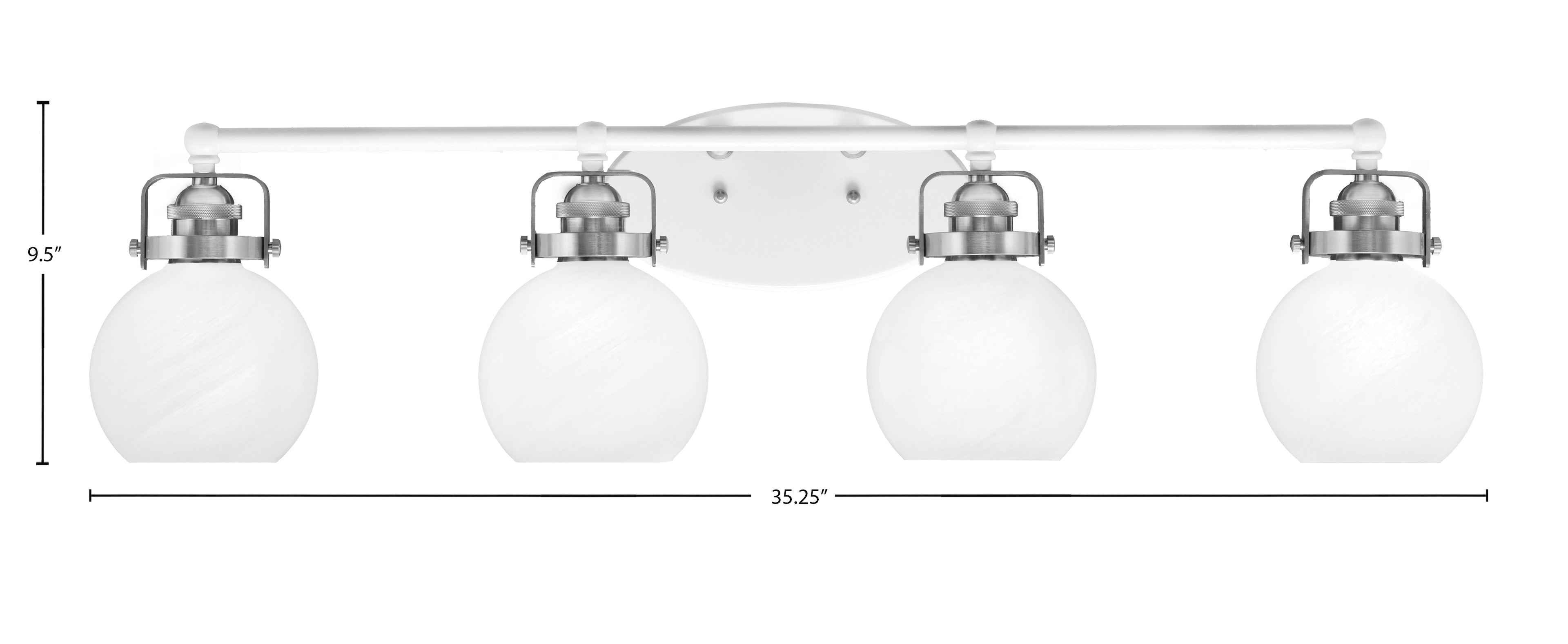 Easton Four Light Bath Bar in White & Brushed Nickel with 5.75" White Marble Shade