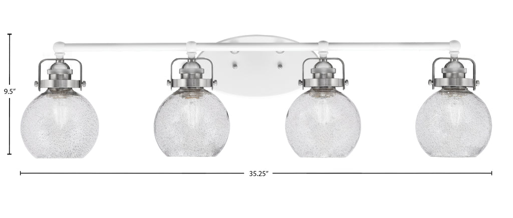 Easton Four Light Bath Bar in White & Brushed Nickel with 5.75" Smoke Bubble Shade