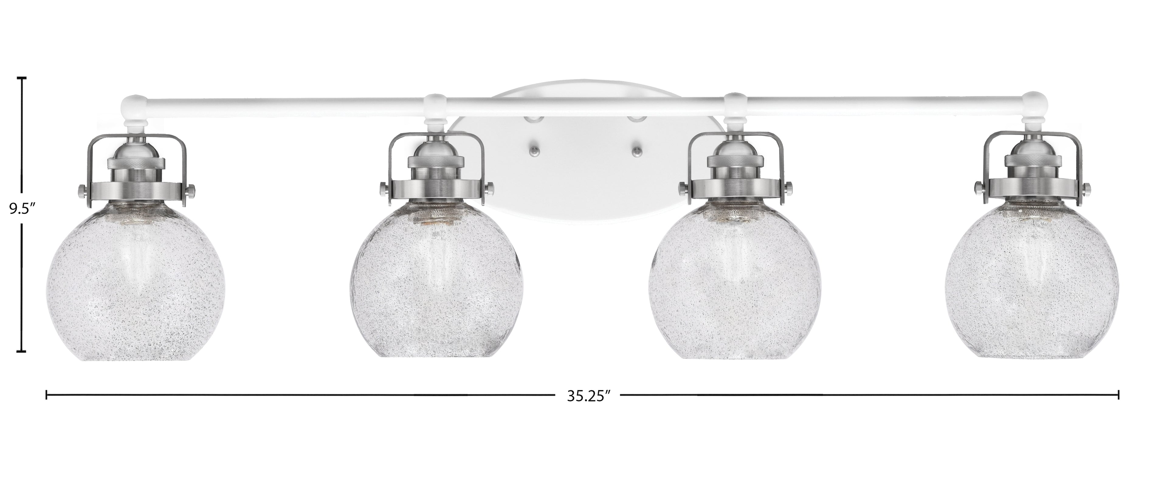 Easton Four Light Bath Bar in White & Brushed Nickel with 5.75" Smoke Bubble Shade
