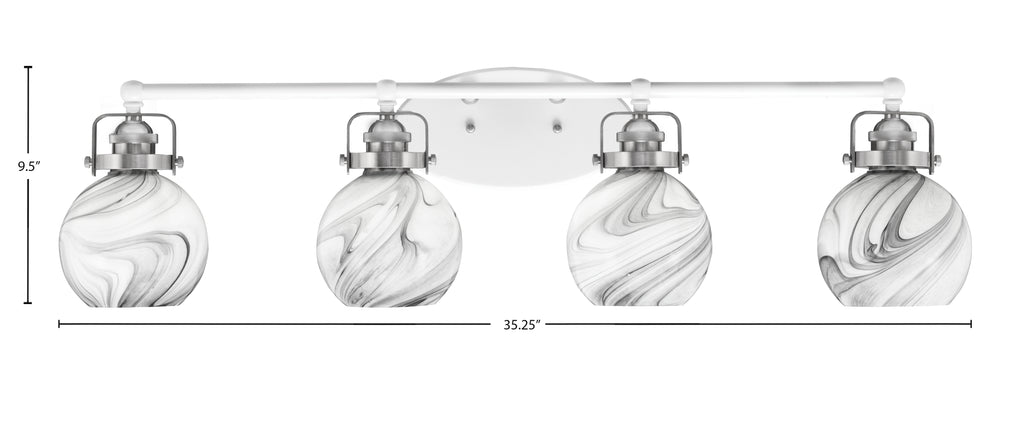 Easton Four Light Bath Bar in White & Brushed Nickel with 5.75" Onyx Swirl Shade
