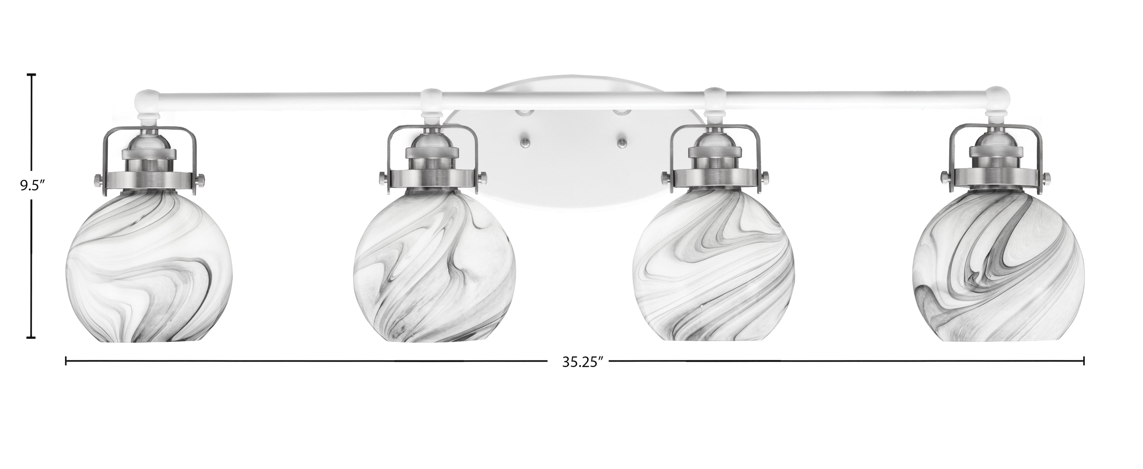 Easton Four Light Bath Bar in White & Brushed Nickel with 5.75" Onyx Swirl Shade