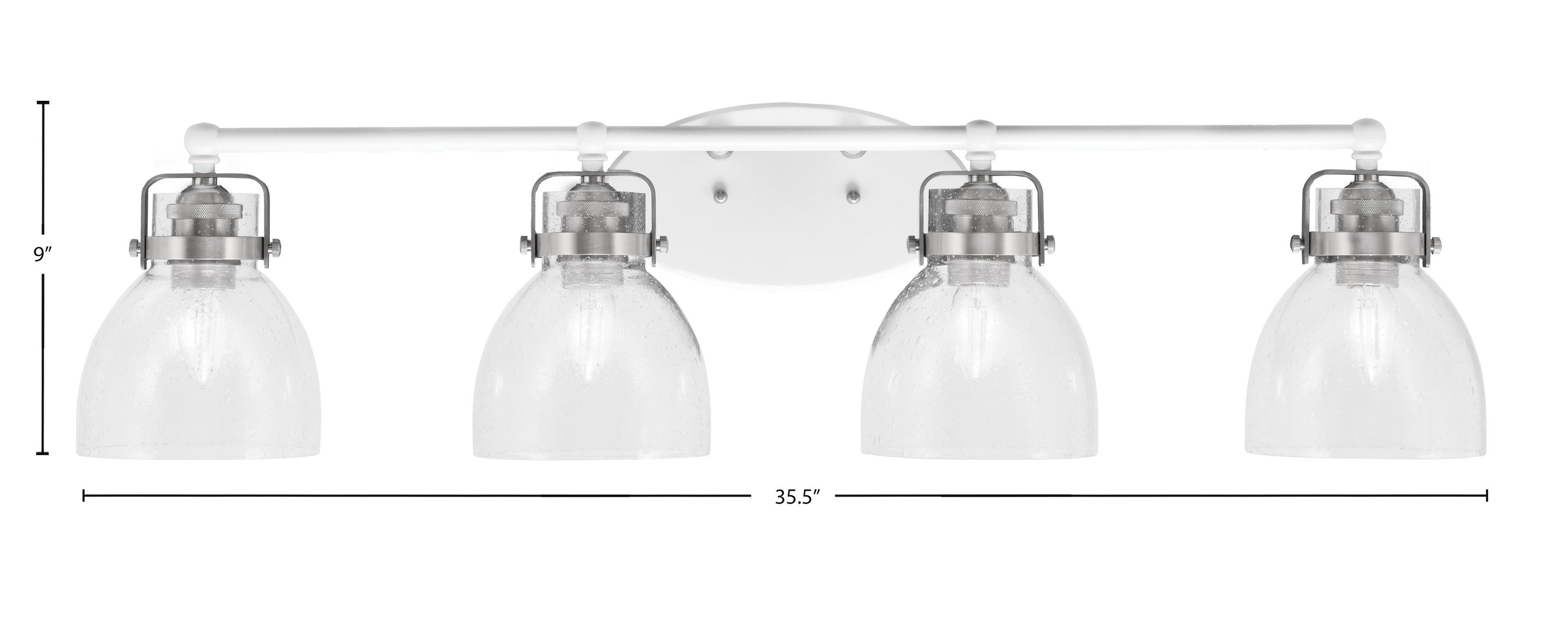 Easton Four Light Bath Bar in White & Brushed Nickel with 6" Clear Bubble Shade