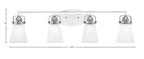 Easton Four Light Bath Bar in White & Brushed Nickel with 4.5" Square White Muslin Shade