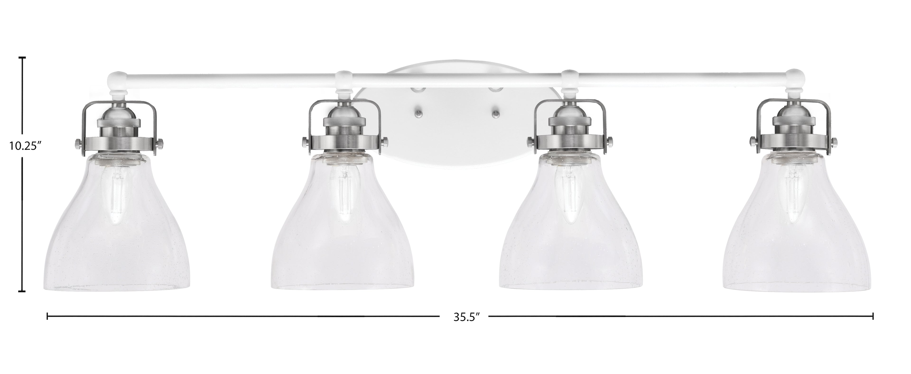 Easton Four Light Bath Bar in White & Brushed Nickel with 6.25" Clear Bubble Shade