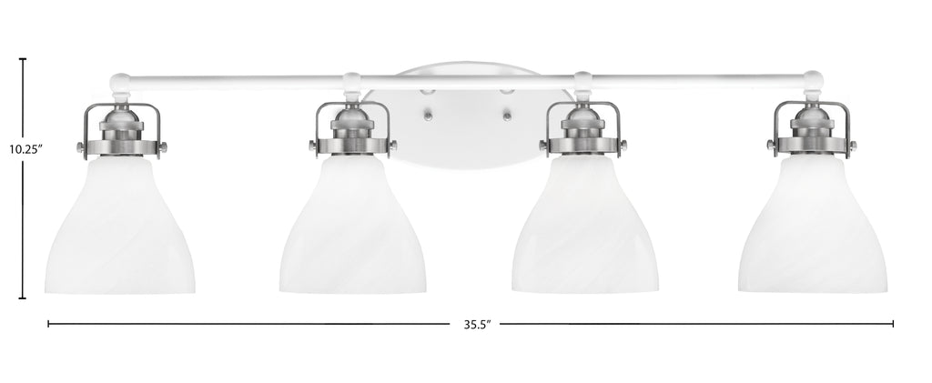 Easton Four Light Bath Bar in White & Brushed Nickel with 6.25" White Marble Shade