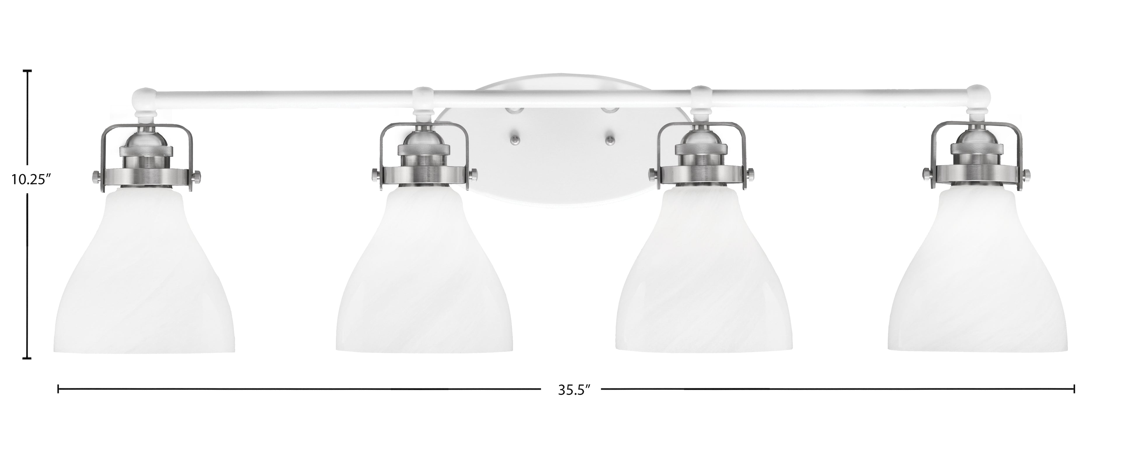Easton Four Light Bath Bar in White & Brushed Nickel with 6.25" White Marble Shade